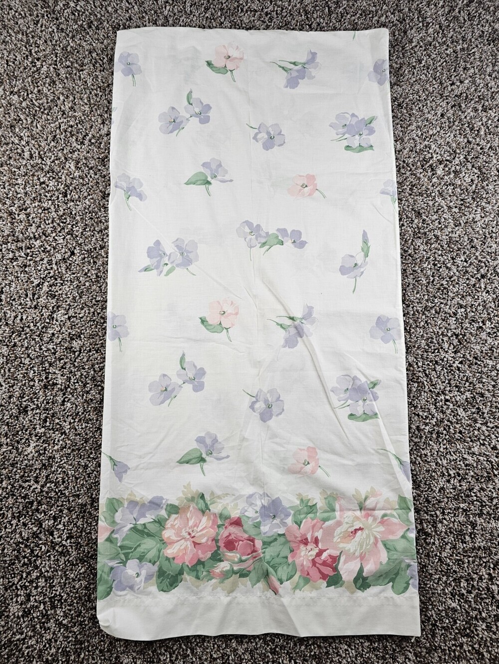 Vtg Stevens & Co King Size Pillowcase White Pink Green Floral Cottagecore